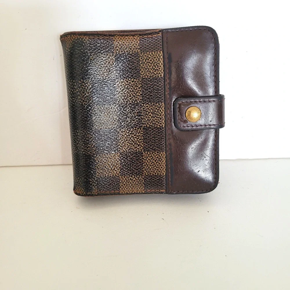 Louis Vuitton Damier Ebene Compact Zip Wallet Brown Bifold CA1014